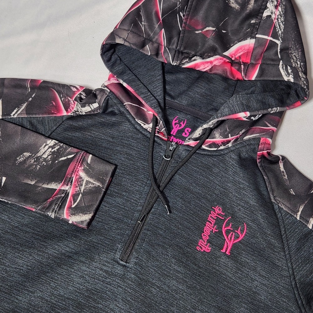 Women's HUNTWORTH Black/Pink Camo heathered 1/4 zip pullover Hoodie size Small